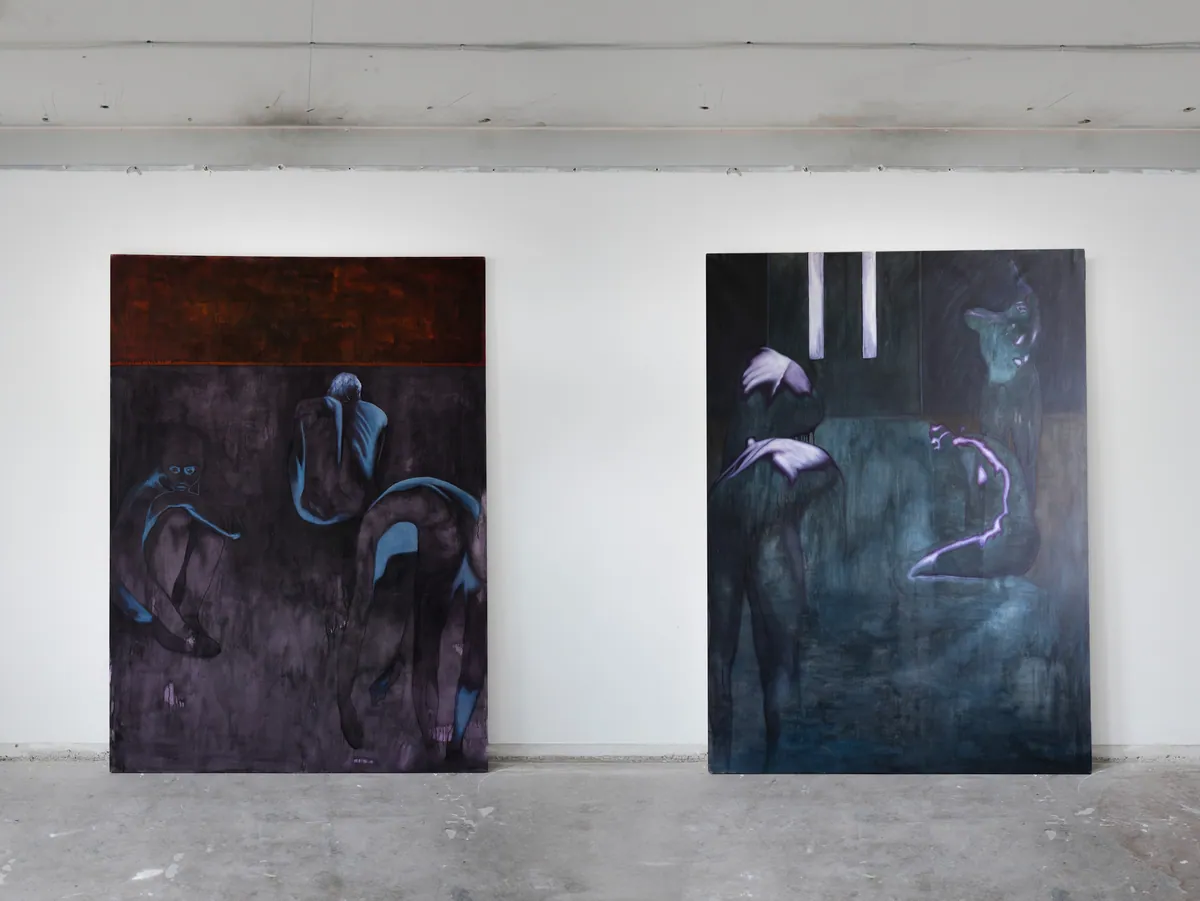 Enclos de chair, 2025, Huile sur lin, 200 x 160 x 4,5 cm; Flesh covers the bone, 2025, Huile sur lin, 200 x 160 x 4,5 cm