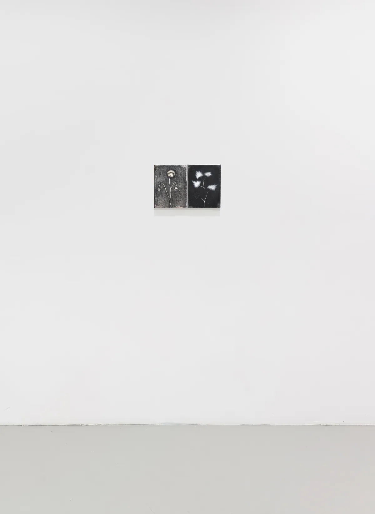 Humus spectral, 2025, Huile sur lin, 18 x 14 x 2,5 cm; Silence poreux, 2025, Huile sur lin, 18 x 14 x 2,5 cm
