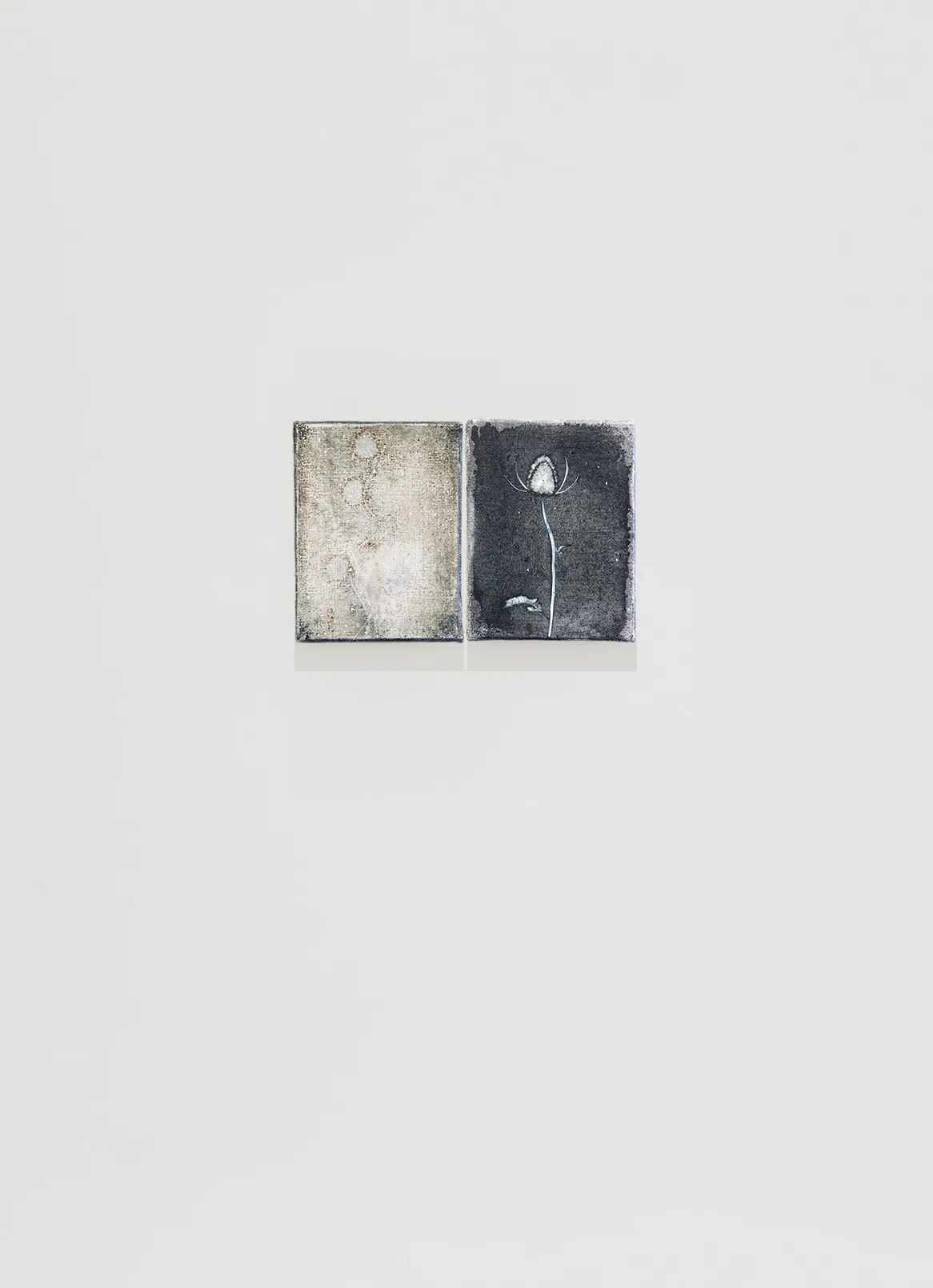 Never bothered to bloom, 2025,Huile sur lin (diptyque), 18 x 28 x 2,5 cm