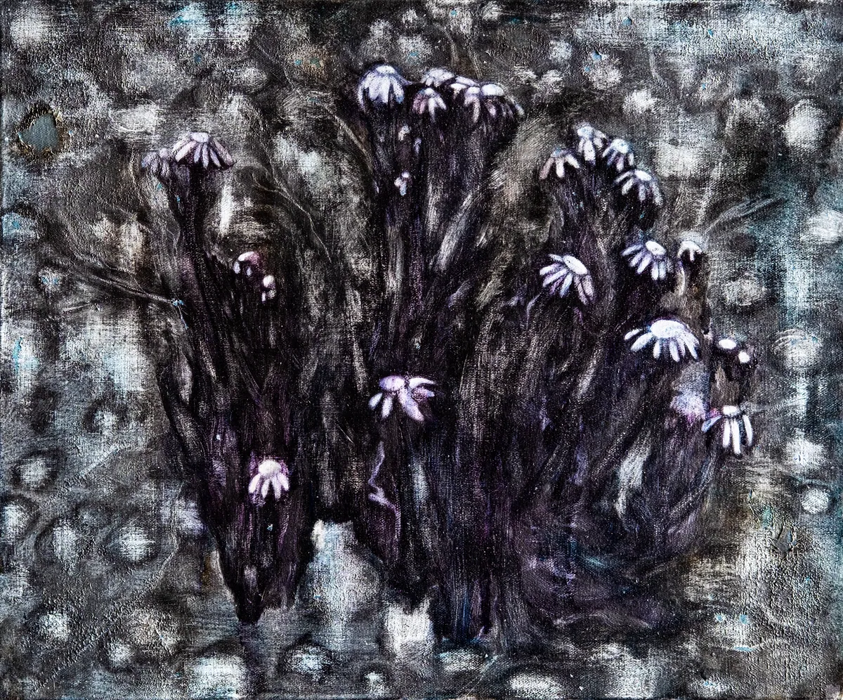Poussière de silicium, 2025, Huile sur lin, 40 x 50 x 2,5 cm
