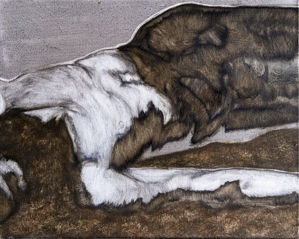 Sous terre, sous peau, 2025, Huile sur lin, 40 x 50 x 3,5 cm