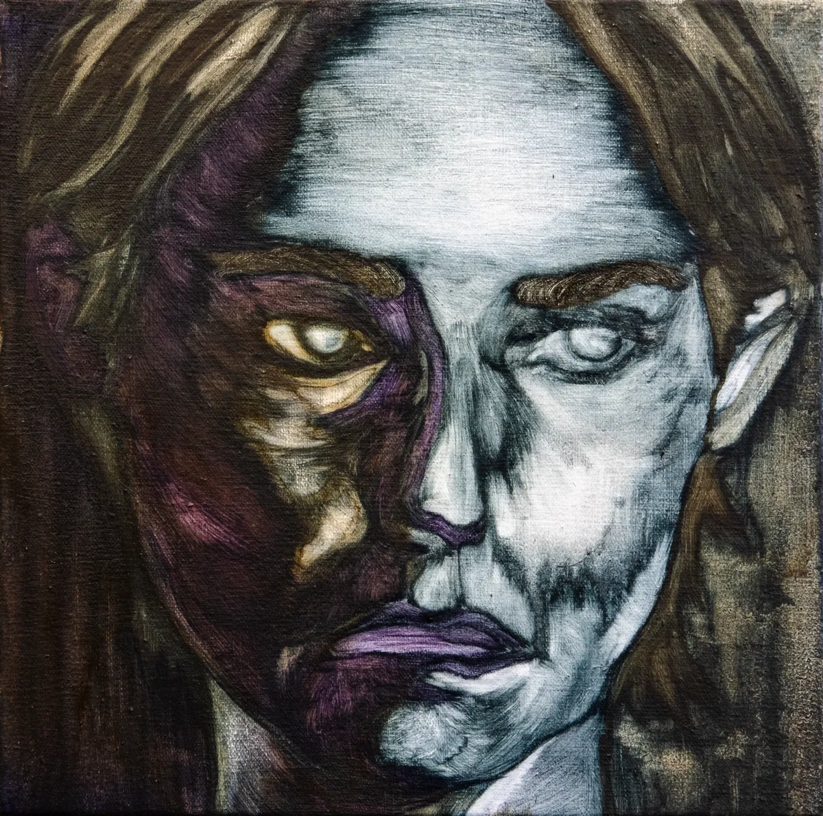 Corps colère, 2025, Huile sur lin, 30 x 30 x 4,5 cm