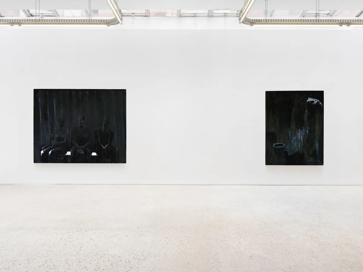 Intervalle, 2024, Huile sur lin, 146 x 160 x 4,5 cm; Discontinuité (Discontinuity, 2024, Huile sur lin, 146 x 114 x 4,5 cm, Collection privée