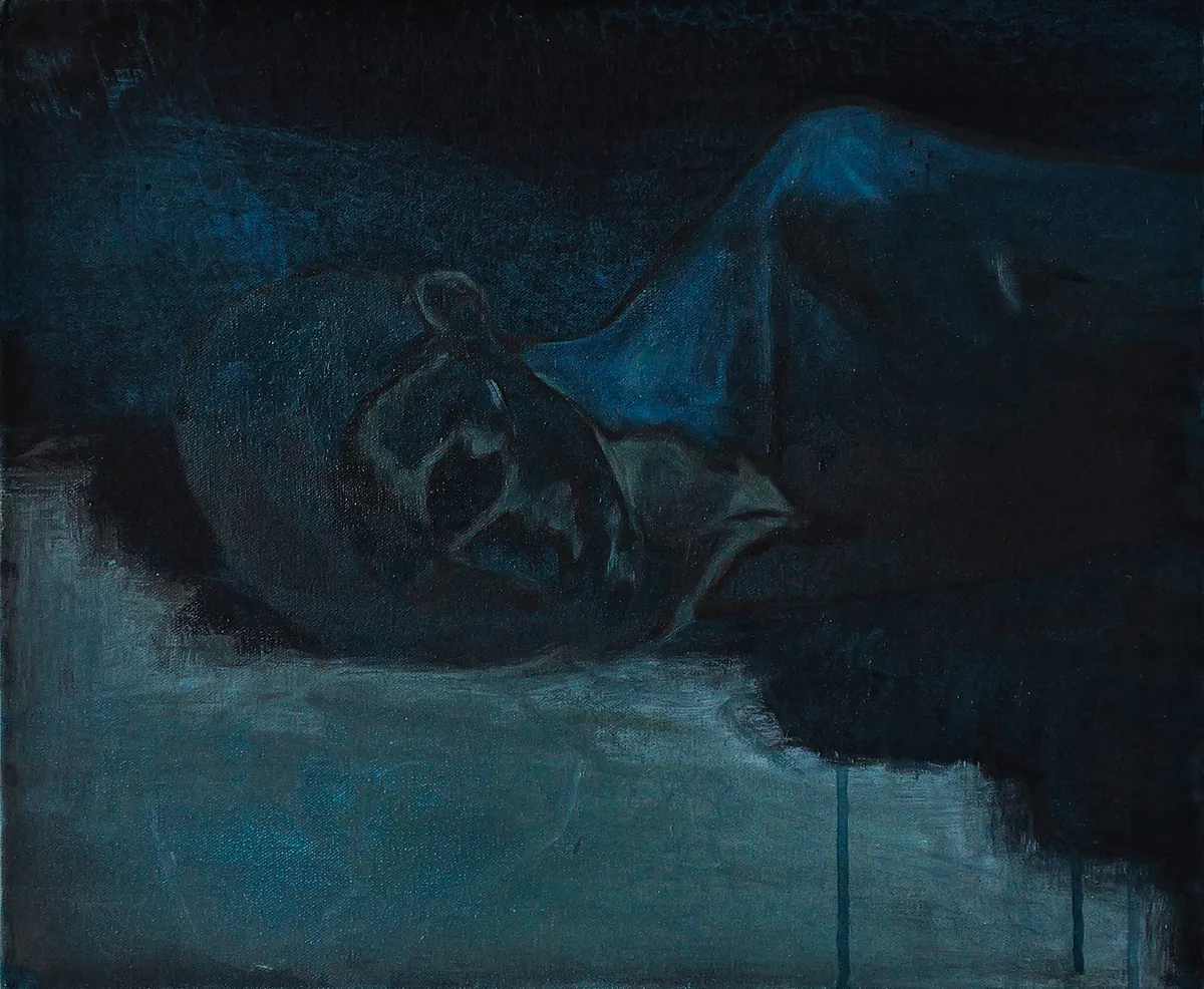 Narcisse’s fall, 2024, Huile sur lin, 38 x 46 x 4,5 cm