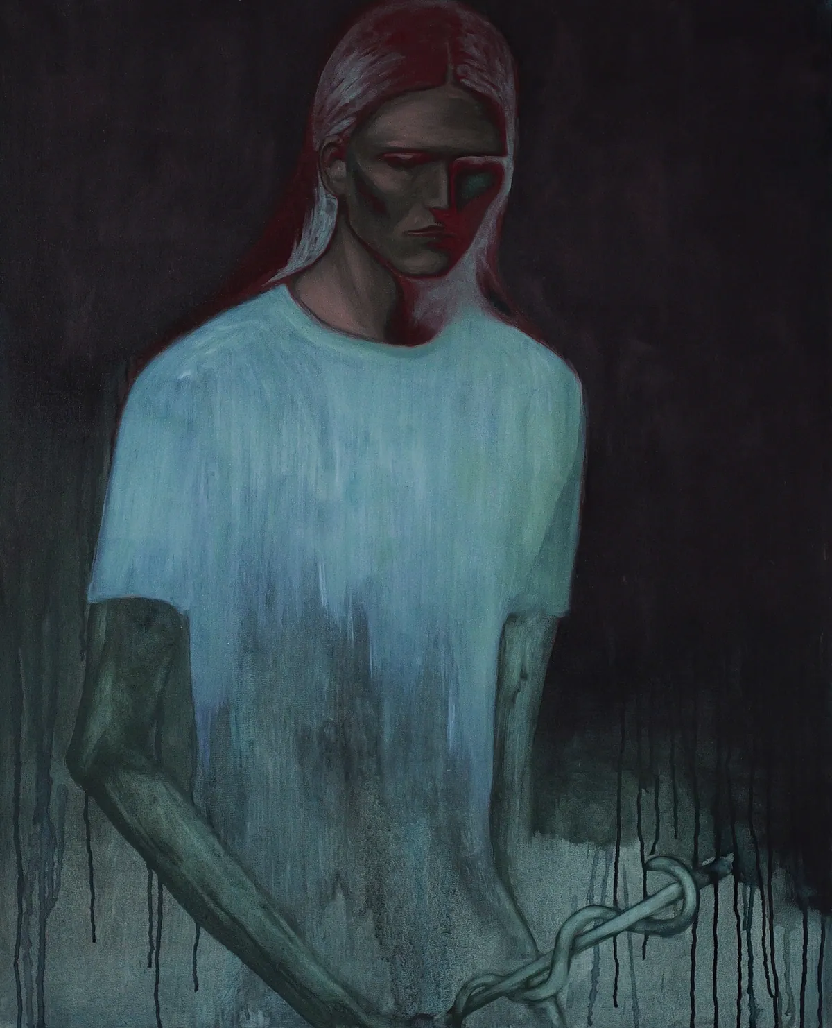 From cure to care, 2024, Huile sur lin, 100 x 81 x 4,5 cm
