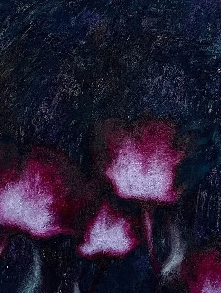 Fièvre végétale (détail), 2025, Huile sur lin, 46 x 38 x 4,5 cm, Collection privée