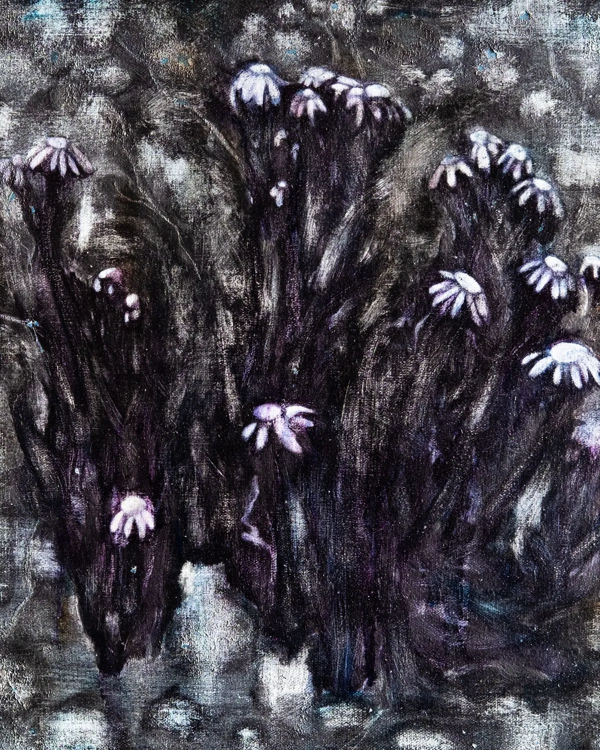 Poussière de silicium (détail), 2025, Huile sur lin, 40 x 50 x 2,5 cm