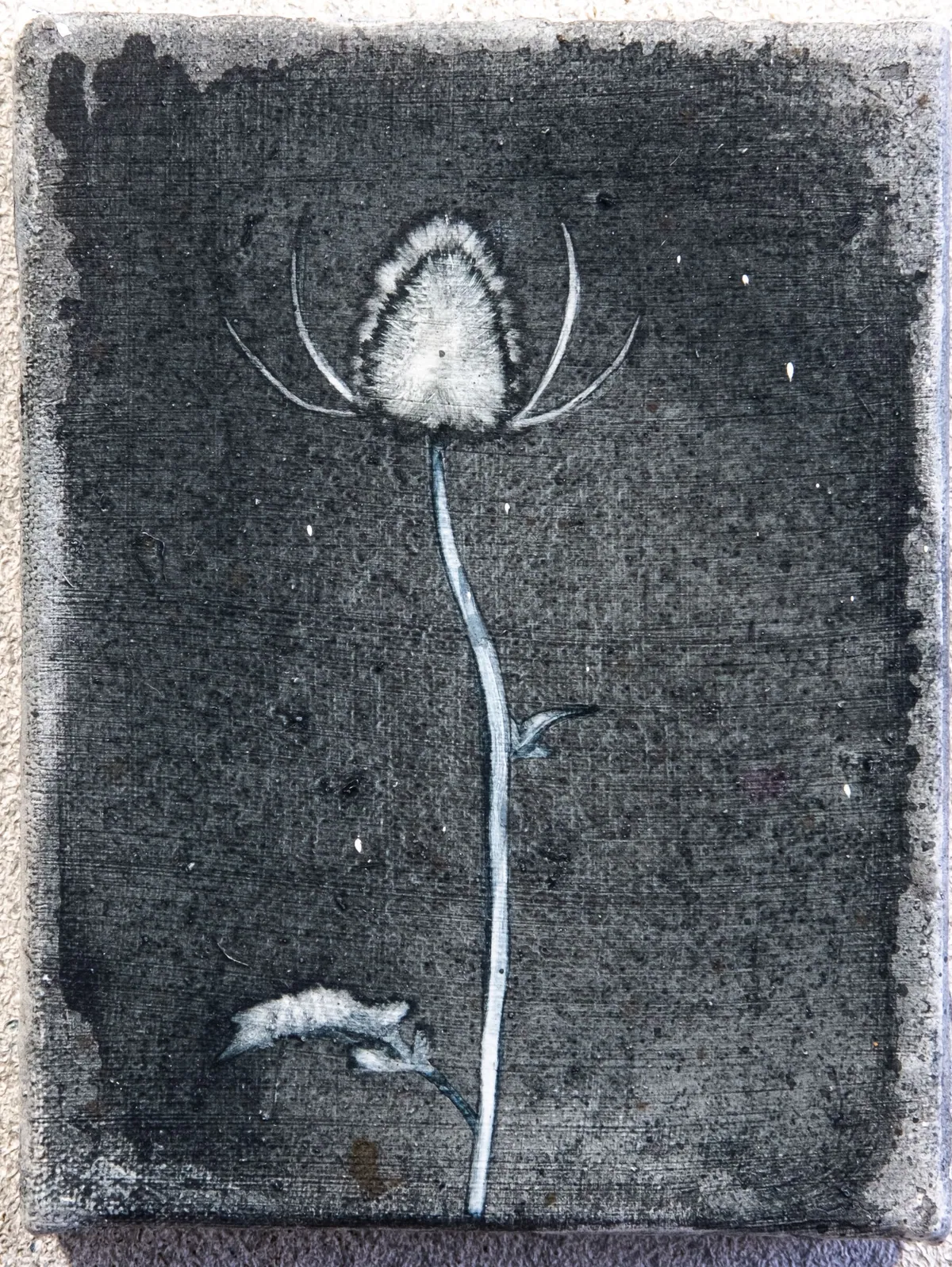 Never bothered to bloom (détail), 2025, Huile sur lin (dyptique), 18 x 28 x 2,5 cm, Collection privée