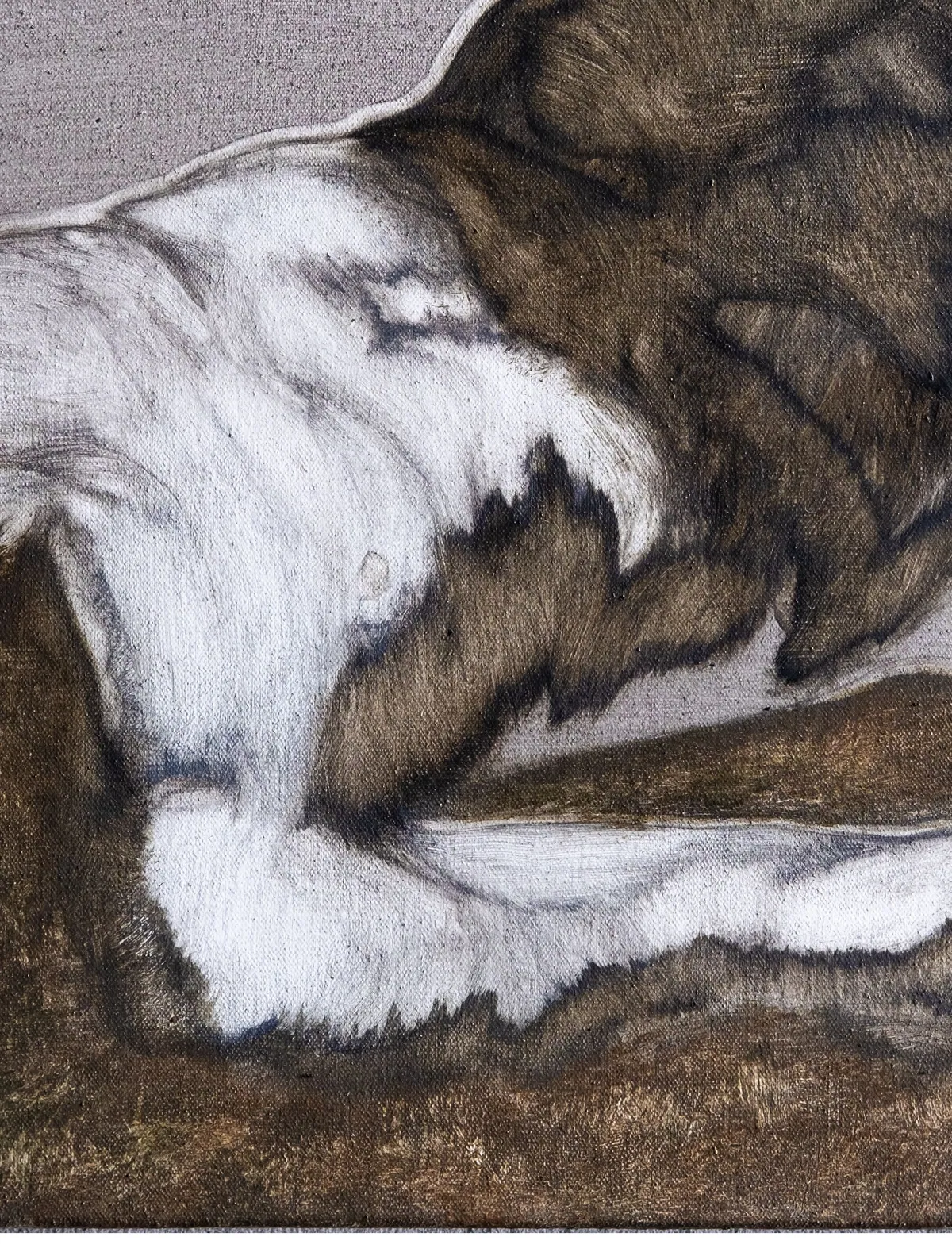 Sous terre, sous peau (détail), 2025, Huile sur lin, 40 x 50 x 3,5 cm