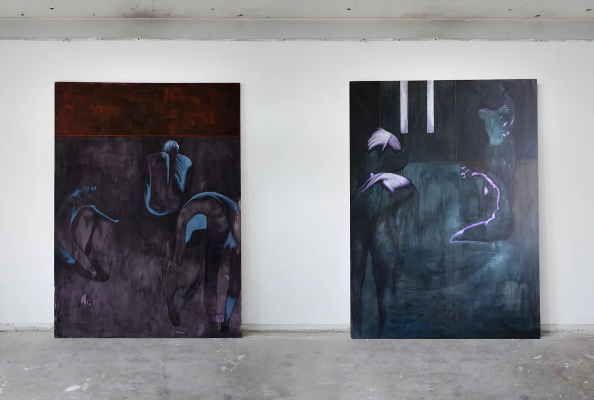 Enclos de chair, 2025, Huile sur lin, 200 x 160 x 4,5 cm ; Flesh covers the bone, 2025, Huile sur lin, 200 x 160 x 4,5 cm